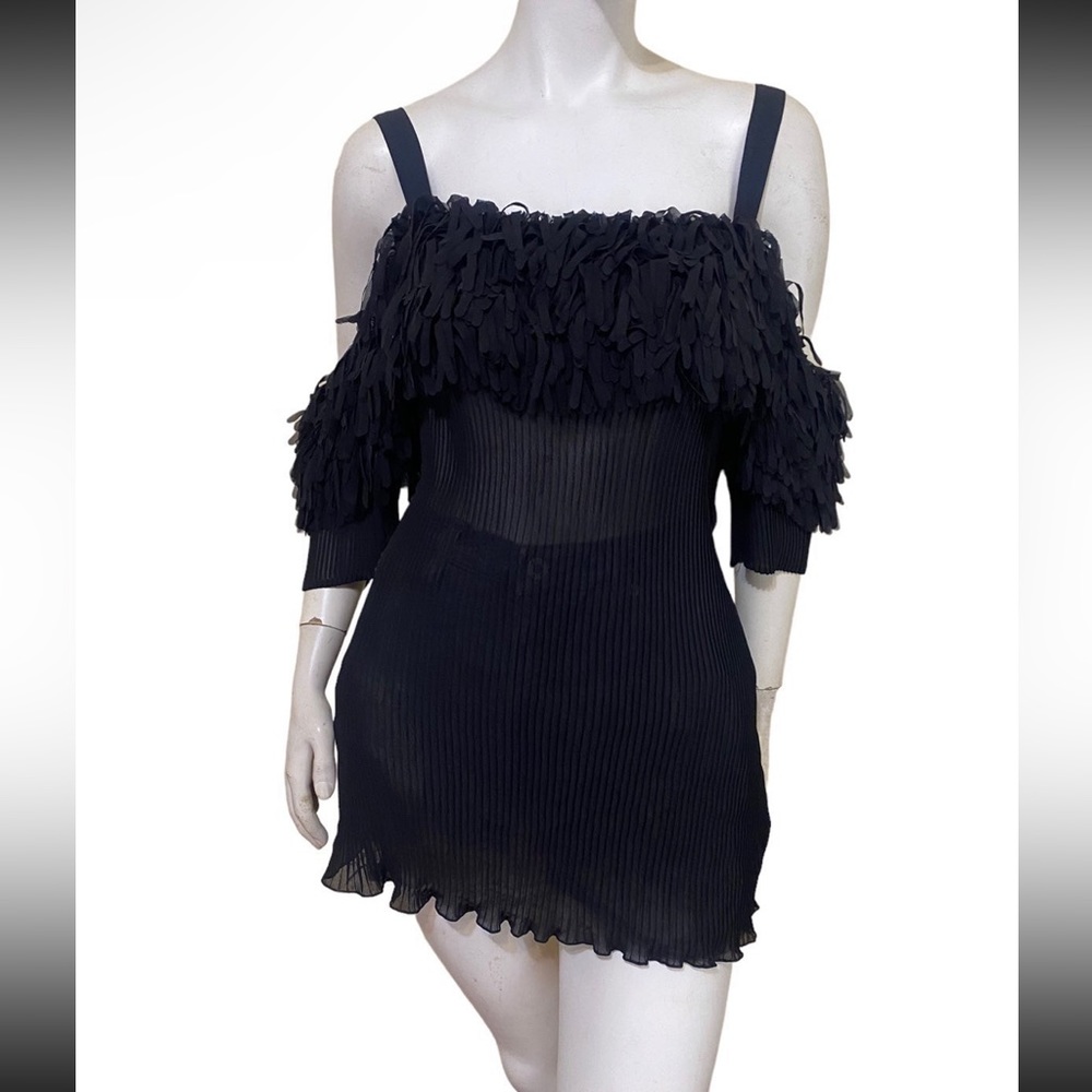 Ashley Stewart Black Sheer Feather Detail Off The Shoulder Top Sz 3X